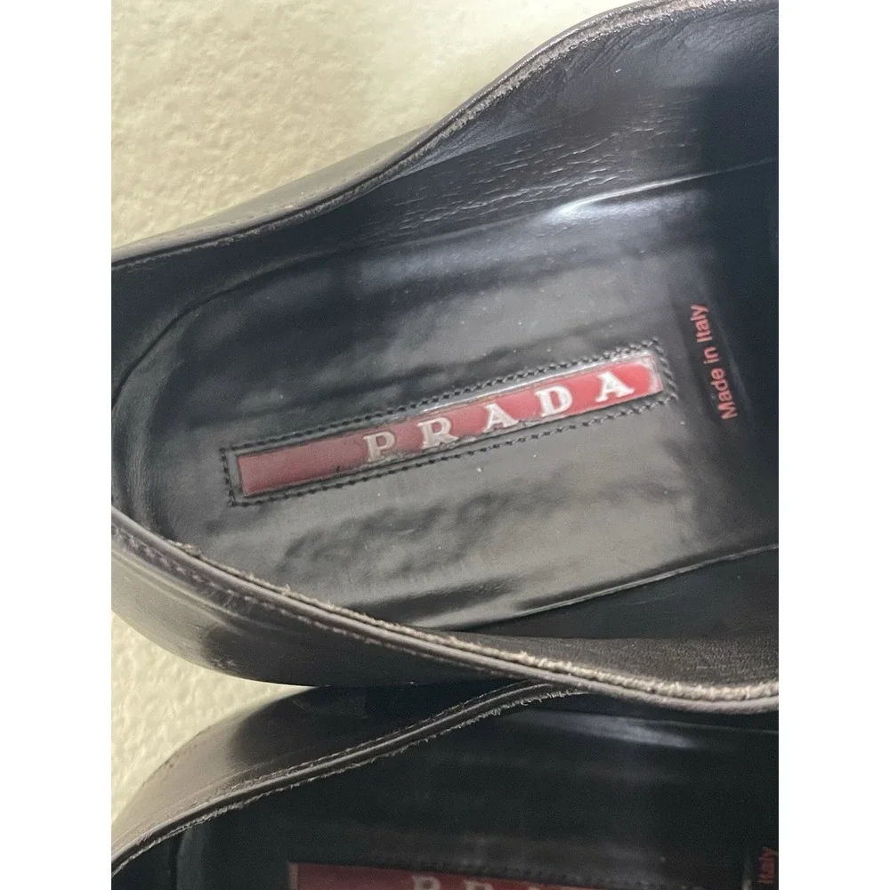 Prada Square Toe Leather Dress Shoes Vintage Dark Brown Men's Size 13 Preowned